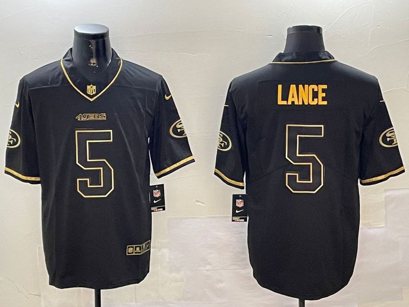 Men San Francisco 49ers 5 Lance Black Gold Throwback 2024 Nike Limited NFL Jersey style 1
